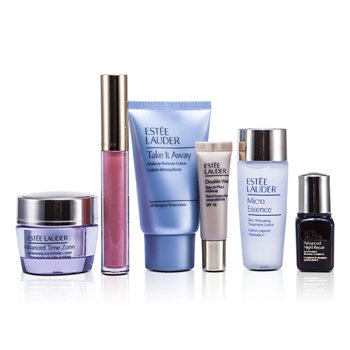 Travel Set: Makeup Remover 30ml + Micro Essence 30ml + Advanced Time Zone Cream 15ml + ANR II 7ml + Makeup #36 + Lipgloss #09