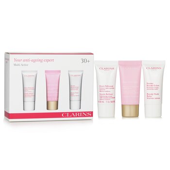 Clarins Multi-Active 30+ Anti-Ageing Skincare Set: Gentle Refiner 30ml + Multi-Active Day Cream 30ml + Beauty Flash Balm 30ml