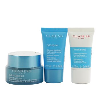 Hydration Essentials Gift Set: Hydra-Essentiel Silky Cream 50ml+ Fresh Scrub 15ml+ SOS Hydra Mask 15ml+ Pouch (Unboxed)