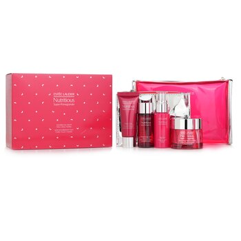 Estee Lauder Nutritious Super-Pomegranate Nourish All Night Set: Night Creme+ Milky Lotion+ Lotion Intense Moist+ Cleansing Form...