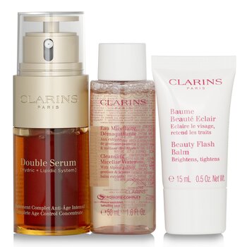 Clarins Youthful Radiance Set: Double Serum 30ml+ Cleansing Micellar Water 50ml+ Beauty Flash Balm 15ml