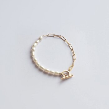 Pearls T-bar Gold Tone Bracelet- # Gold