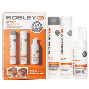 Bosley MD BosRevive Volumizing Color Safe Kit: Nourishing Shampoo 5.1oz+Volumizing Conditioner 5.1oz+Leave In Treatment 3.4oz