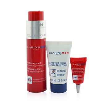 Clarinsmen Energizing Essentials Set: Energizing Gel 50ml + Active Face Wash 30ml + Energizing Eye Gel 3ml + Bag